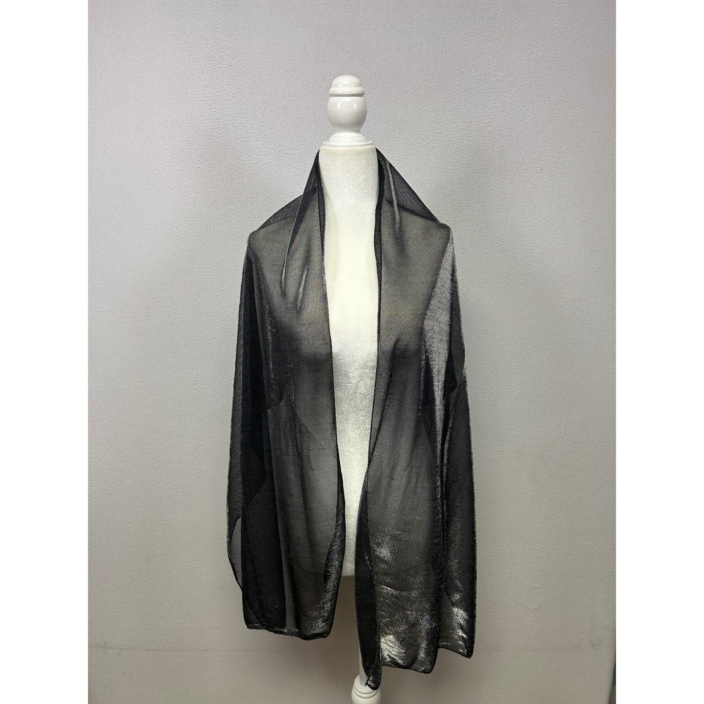Glam Evening Unbranded Women OS Black Metallic Shimmer Sheer Mesh Shawl Wrap